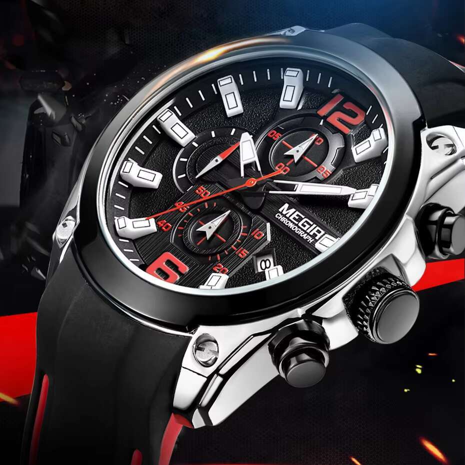 DHwatches MEGIR 2063G Men's Sports Watch 46mm Chronograph, Luminous, Waterproof 30M, Silicone Strap, Quartz Movement, Calendar