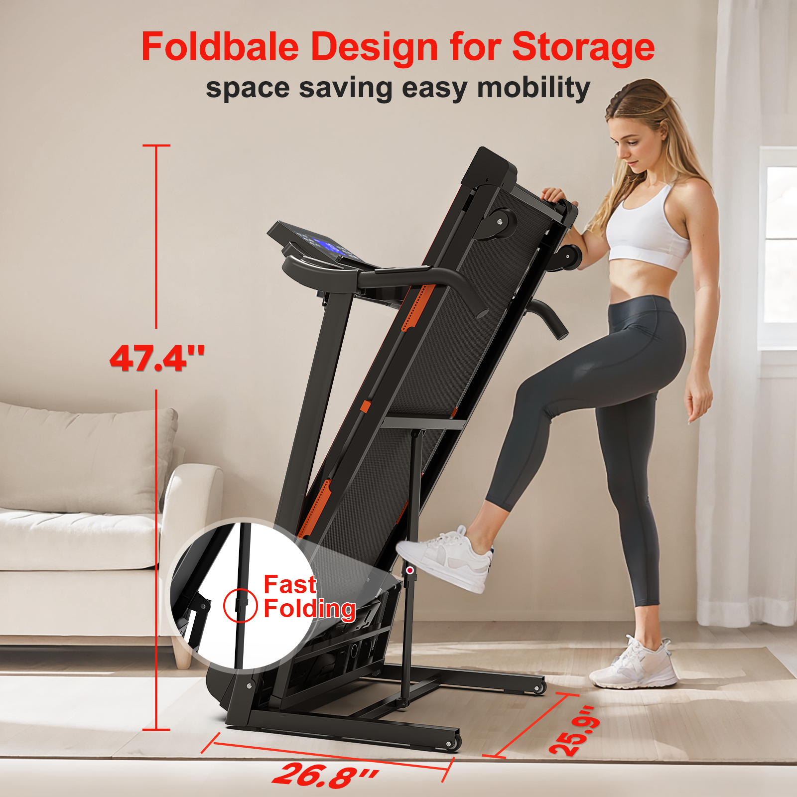 Foldable Household Treadmill for Home Gym - Adjustable Incline Feature