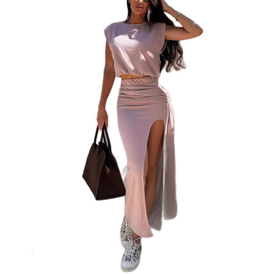 2025 New European and American Cross-Border Trendy Fashion Personality Design Comfortable Two-Piece Casual Round Neck Set In Stock