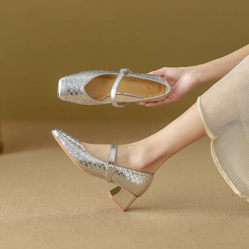 Sheepskin Version~Silver Single Shoes 2025 New High Outdoor Wear High-End Chunky Heels for Women Comfortable