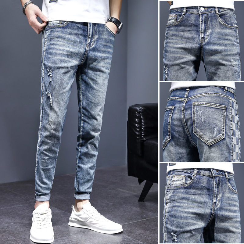 free shipping designer pants for man Slim fit ripped ankle pants