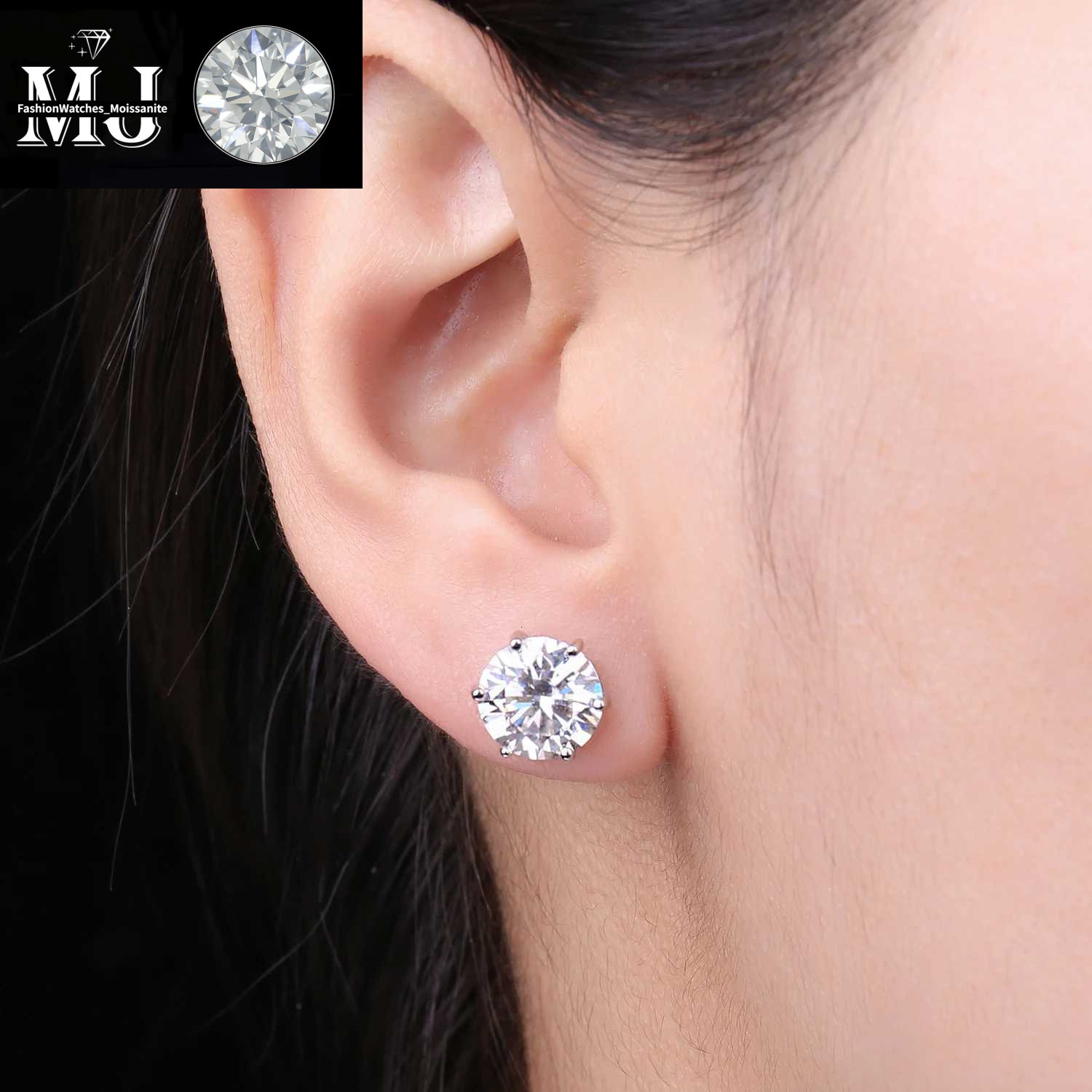 Stud JewelryPalace Moissanite D Color Total 0.6ct 1ct 2ct 3ct 4ct 6ct S Sterg Sier Earrings Q240517