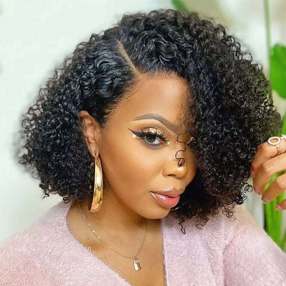 Kinky Curly Bob Front Wigs For Women HD Transparent Full Lace Frontal Glueless Wig Cheap Remy Human Hair