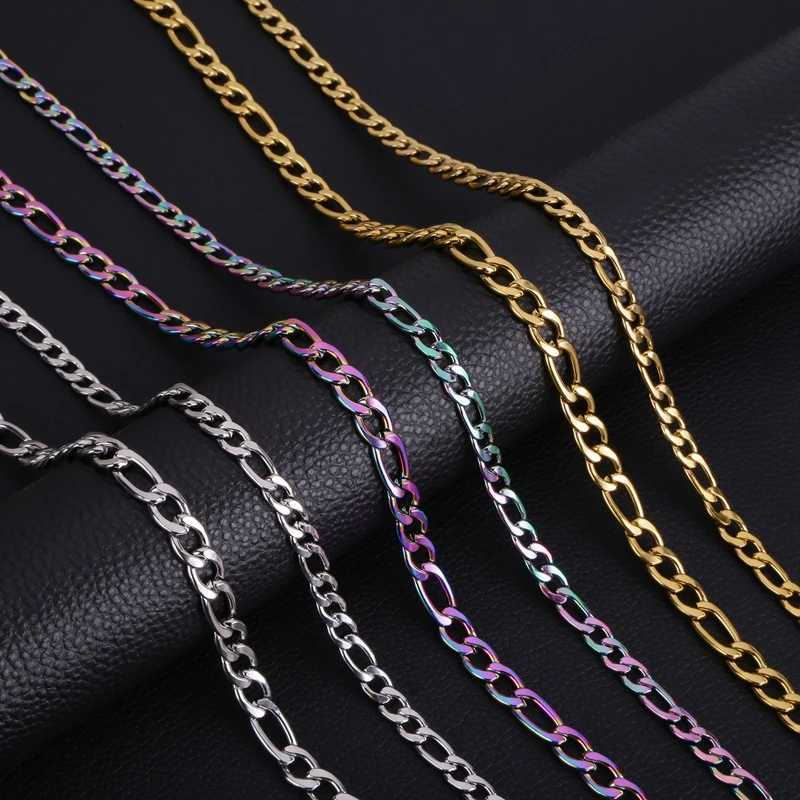 3MM-9MM Basic Punk 3 1NK Stainless Steel Cuban Curb Link Chain Necklace For Men 3 Colors Male Neck Jewelry Accessories XJ250708