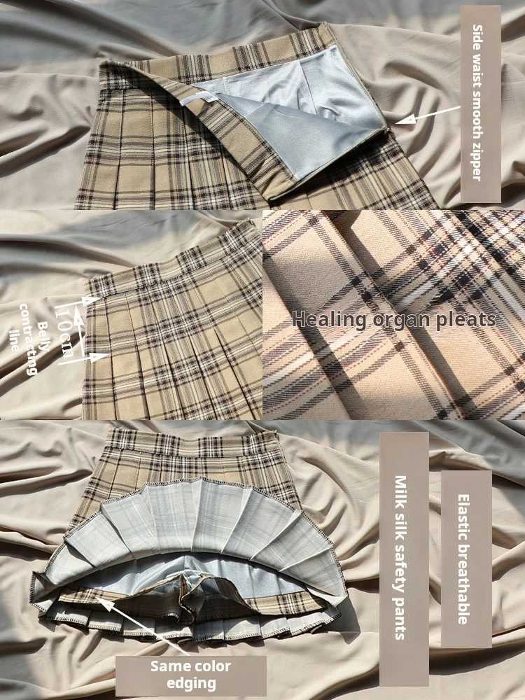 Womens Gray Plaid Pleated Skirt High Waisted A Line Short Skirt School Clothes Korean Style Mini Skirt Girls 2024 Summer Skirts R250728