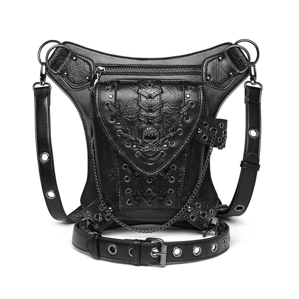New Chain Women, Steampunk Skull Motorcycle Women's Single Shoulder Crossbody Bag, Travel Waist Bag for Men ddmymoon