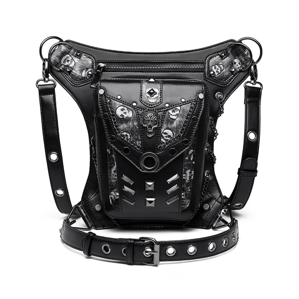 New Style Women Punk Chain Skull Motorcycle Women's Single Shoulder Crossbody Waist Bag for Men ddmymoon