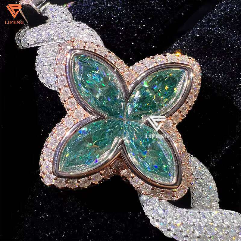 Hot Selling Sterling Sier Marquise Flower Design Hip Hop Jewelry Iced Out Moissanite Infinity Clover Bracelet Men