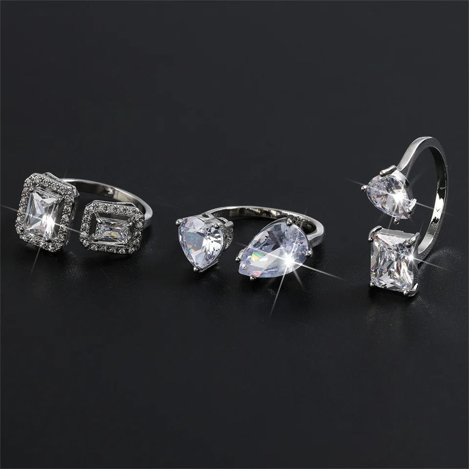 ZAKOL Shinny Geometric Square Crystal Open Rings Fashion Cubic Zirconia Engagement Ring for Women Wedding Jewelry 250728