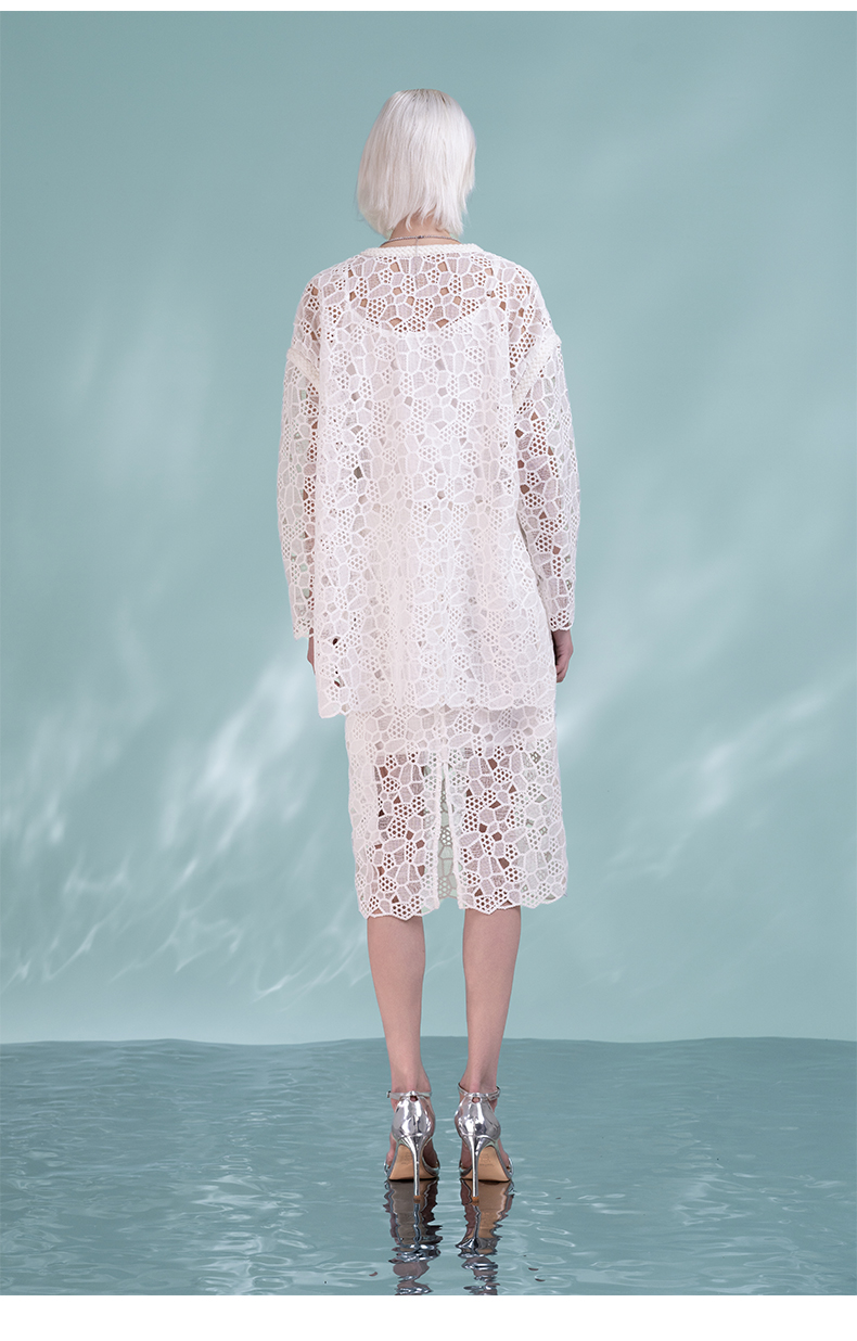 Women's Elegant Floral Lace Tea Length Pencil Skirt Hollow Straight Office Lady Wear Split Causal Skirt 6111262