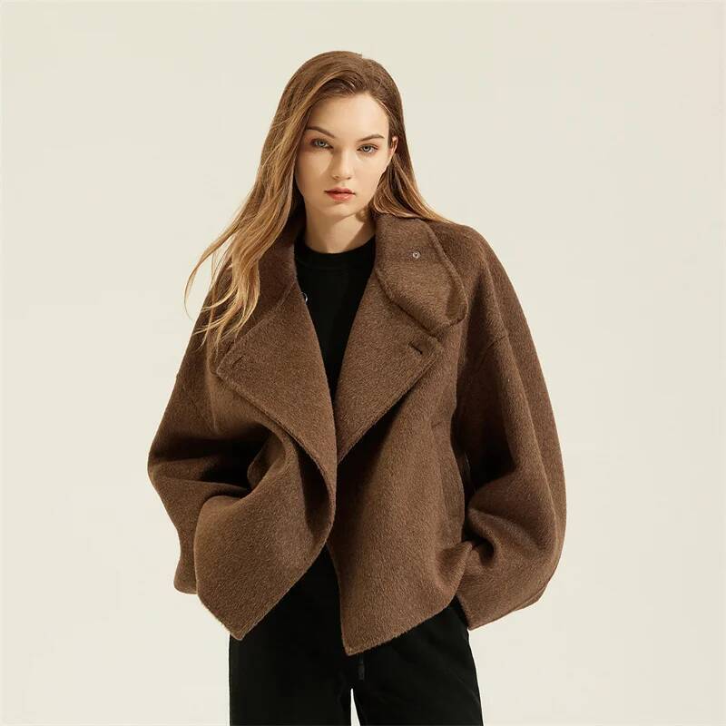 High Quality Double-Sided Wool Coat Women Alpaca Fibre Short Jackets Streetwear Outerwear Lady Cashmere Overcoat Autumn Winter