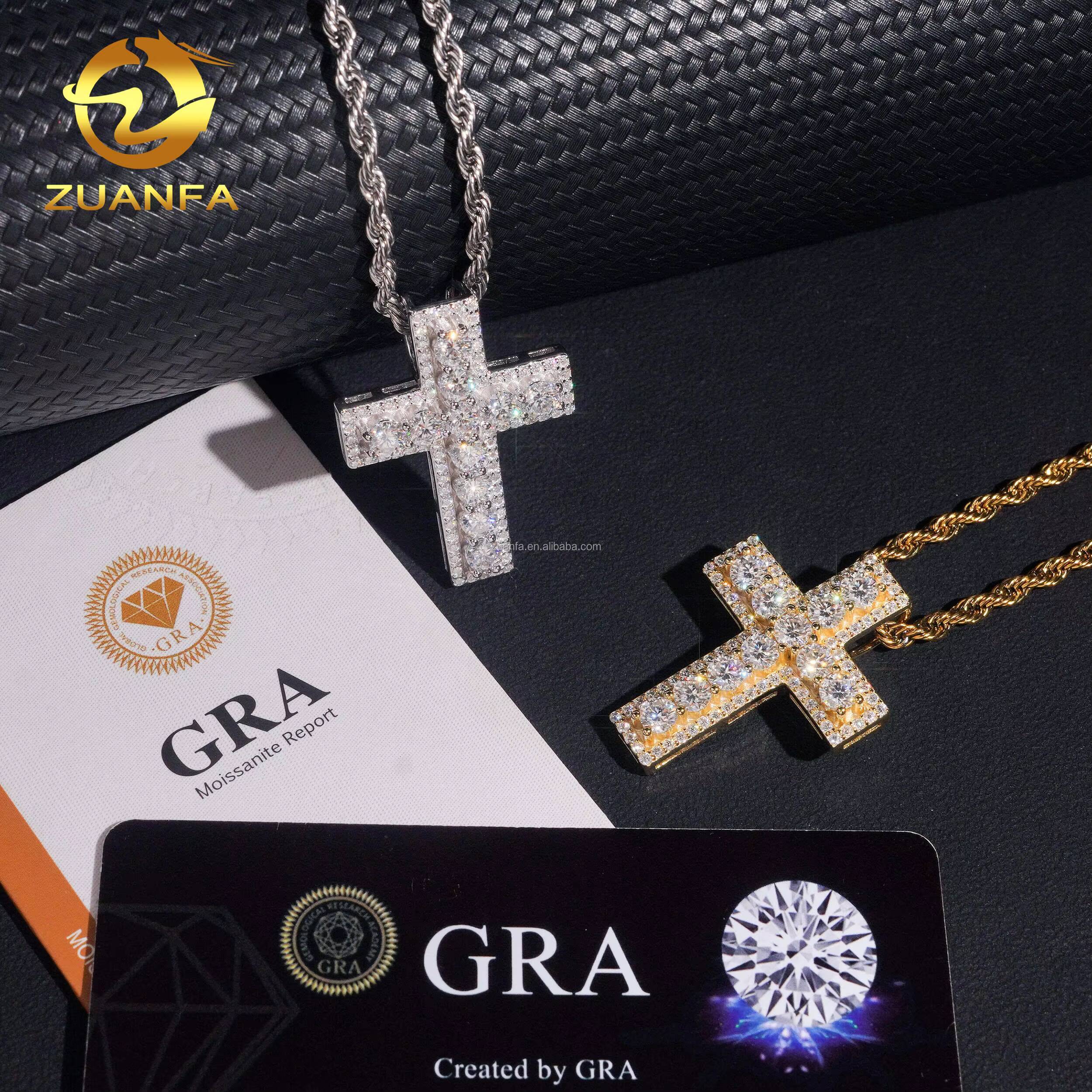 Ship in USA Warehouse Unique Design Rapper Popular Jewelry Iced Out Hip Hop S925 14k Gold Plated VVS1 Moissanite Cross Pendant