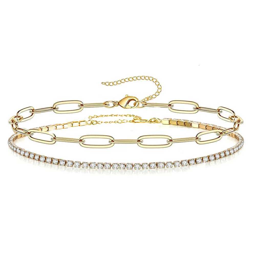 Dainty Gold Bracelets for Women Gold Color Stainless Steel Adjustable Layered Paperclip Tennis Chain Bracelet Cute Jewelry W250728