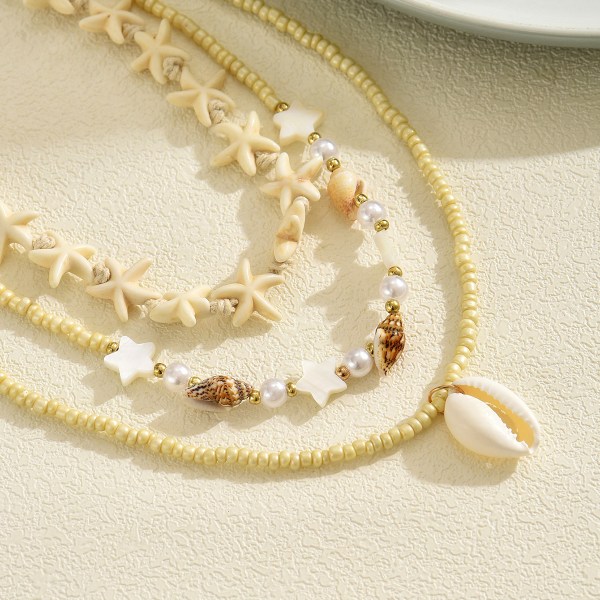 Ocean Vacation Style Starfish Conch Shell Light Niche Rice Pearl Necklace Set Jewelry for Women
