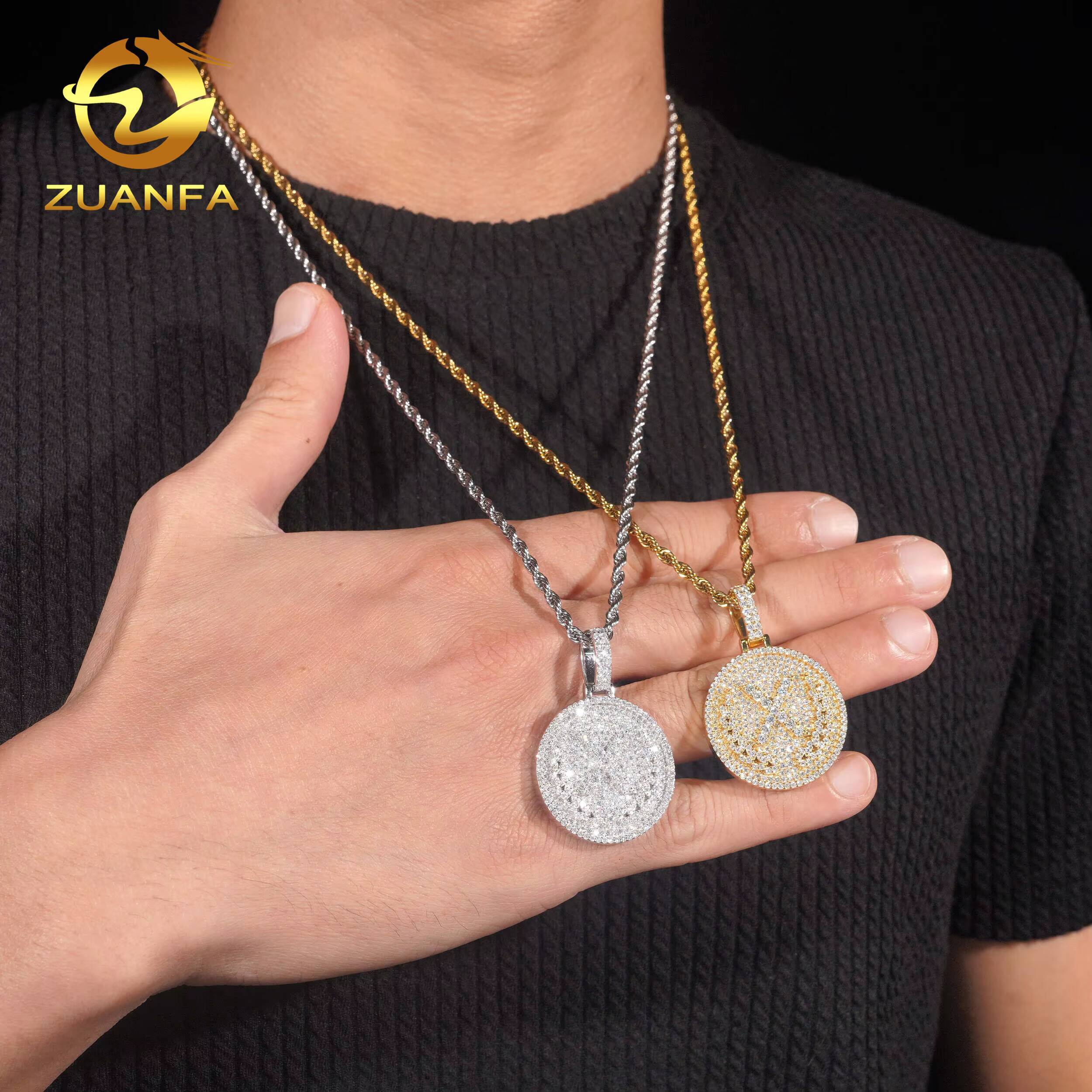 American Local Stocks Circle Pendant Moissanite Iced Out Jewelry Custom Moissanite Hip Hop Pendant Charm for Men