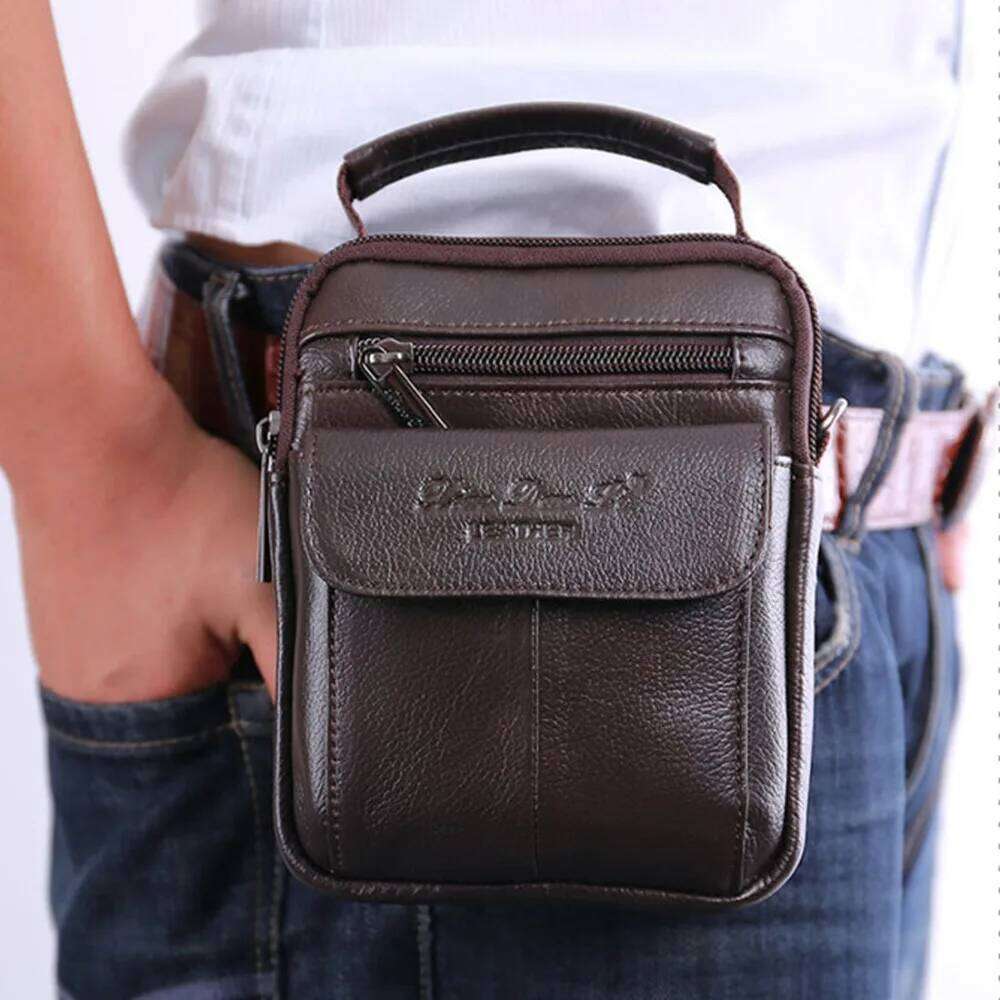 Men Small Shoulder Messenger Cross Body Bag Genuine Leather Cowhide Male Mini HandBag Belt Waist Pack Fanny Bags Purse