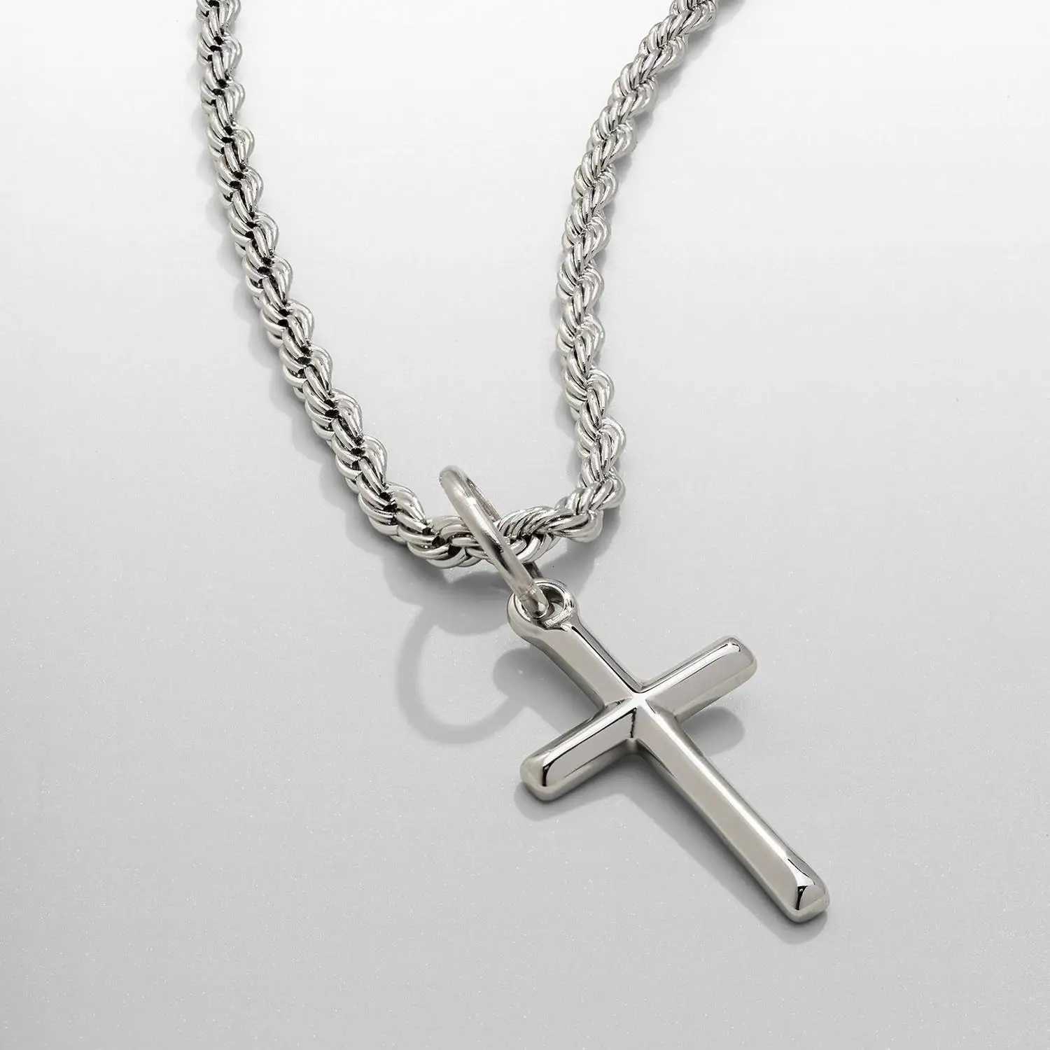18K Gold Plated Stainless Steel Cross Pendant Necklace for Men Boys Simple Twisted Chain Fashionable Jewelry for Beach Party XJ250708