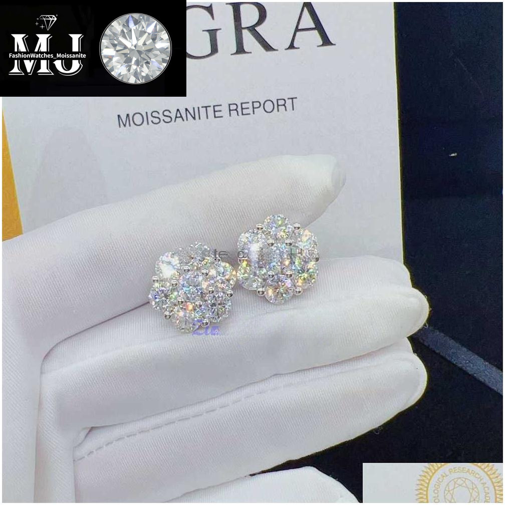 Charm Zuanfa Top Selg Pass Dia Tester Fine Jewelry Sier 8Mm 12Mm 15Mm wer Earrings Vvs Moissanite Stud Drop Delivery Dhy6N