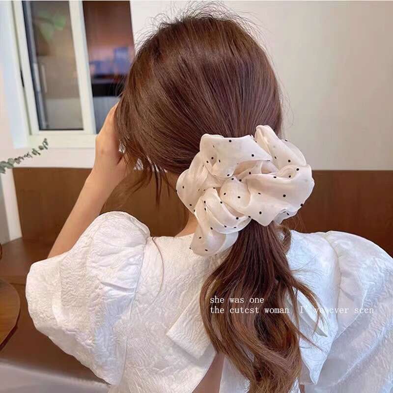 French Style Gentle Polka Dot Large Fat Tie Pearl Gradient Elegant Bun Ring Ponytail Rope New Hair Accessory