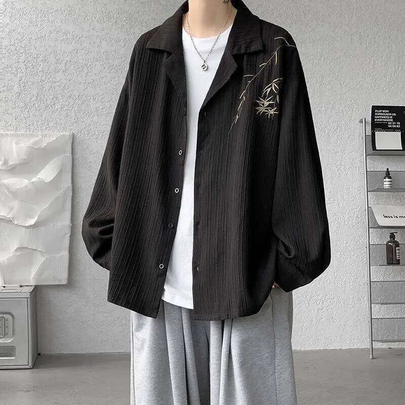 Embroidered Shirt Men Long Sleeve Spring Autumn Trendy New Chinese Style Fashion