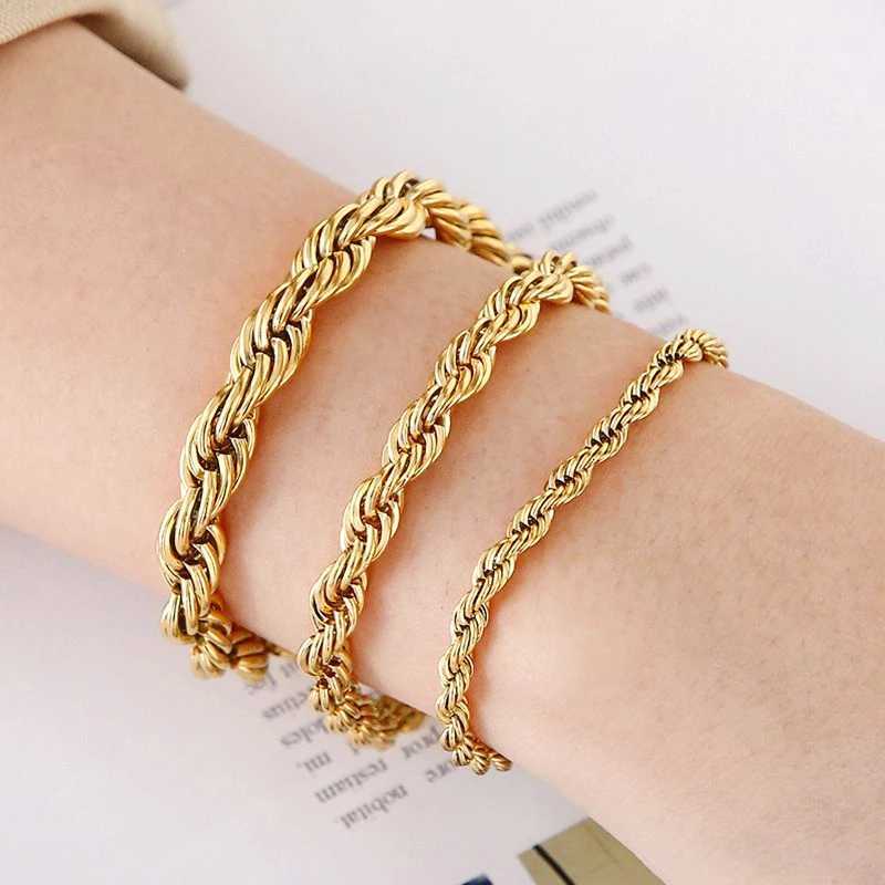 4/6/8mm Stainless Steel Bracelets For Men Women Gold Color Twisted Rope Link Chain Bracelets For Wrist Jewelry Gifts W250728