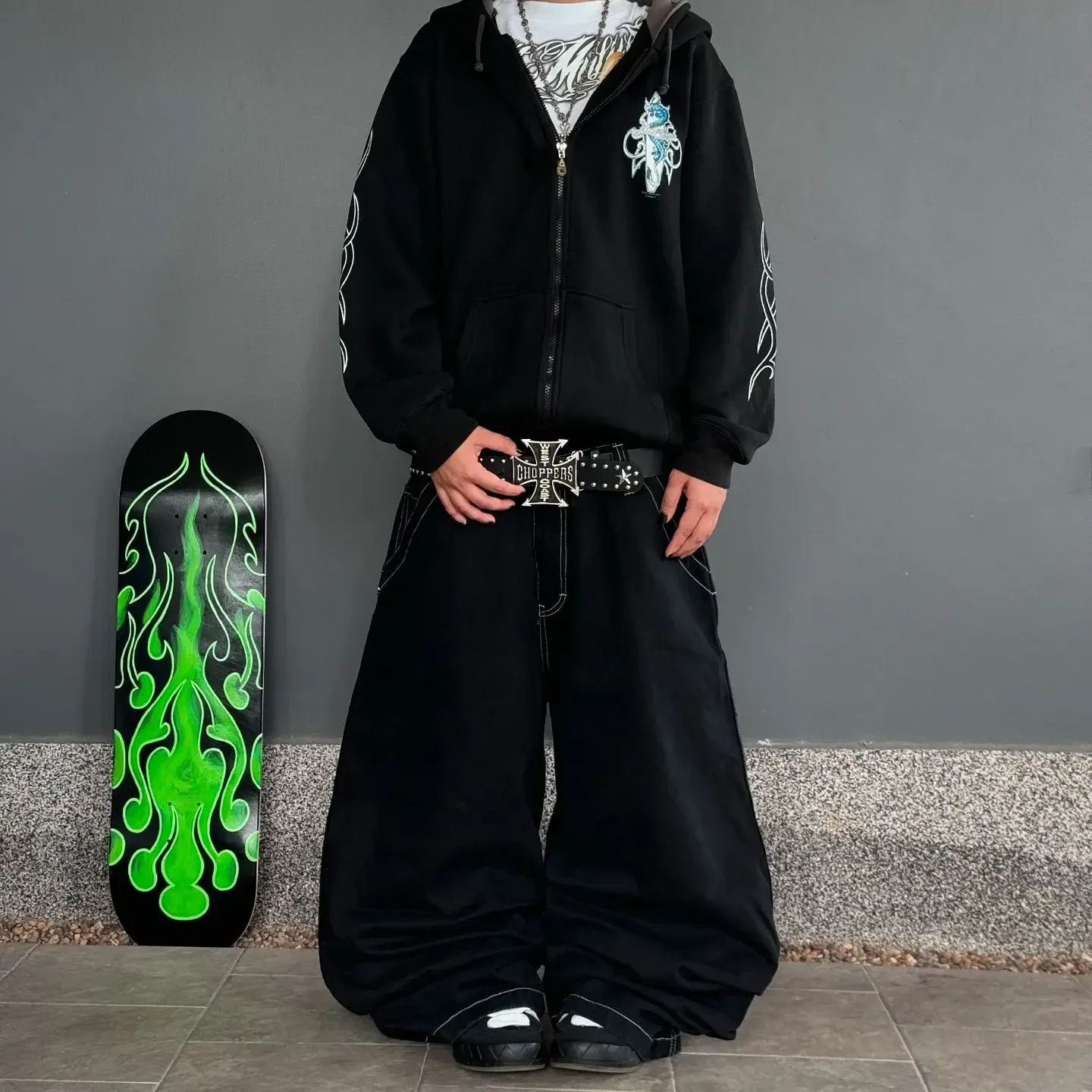 Harajuku Letter Embroidered Graphic Baggy Jeans Streetwear Y2K Jeans Men Women High Waist Wide Trouser Black Skateboard Pants 250728