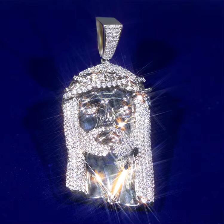 Xingguang Jewelry Custom Pendant 925 Sterling Silver VVS Moissanite Diamond Hip Hop Jesus Pendant for Men