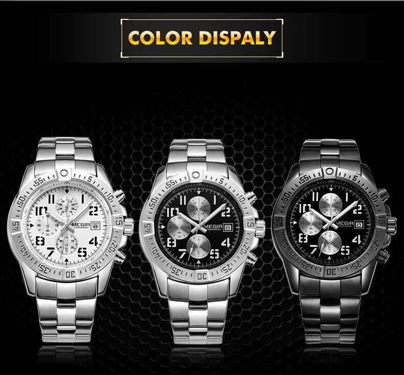 DHgargets MEGIR 2030G Men's Chronograph Watch - 35mm Stainless Steel, Waterproof, Date, Business Quartz Watch with Solid Bracelet