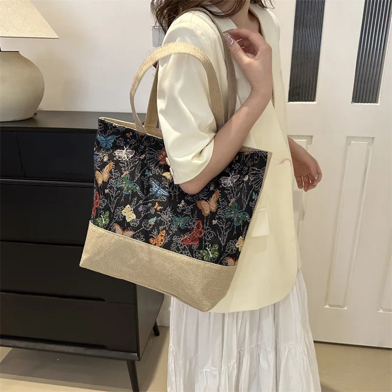 Large Size Beach Bag Fashion Folding Women Handbag Sea Tote Shoulder Bags Ladies Casual Flower Printing Shopping Bags Summer 250723