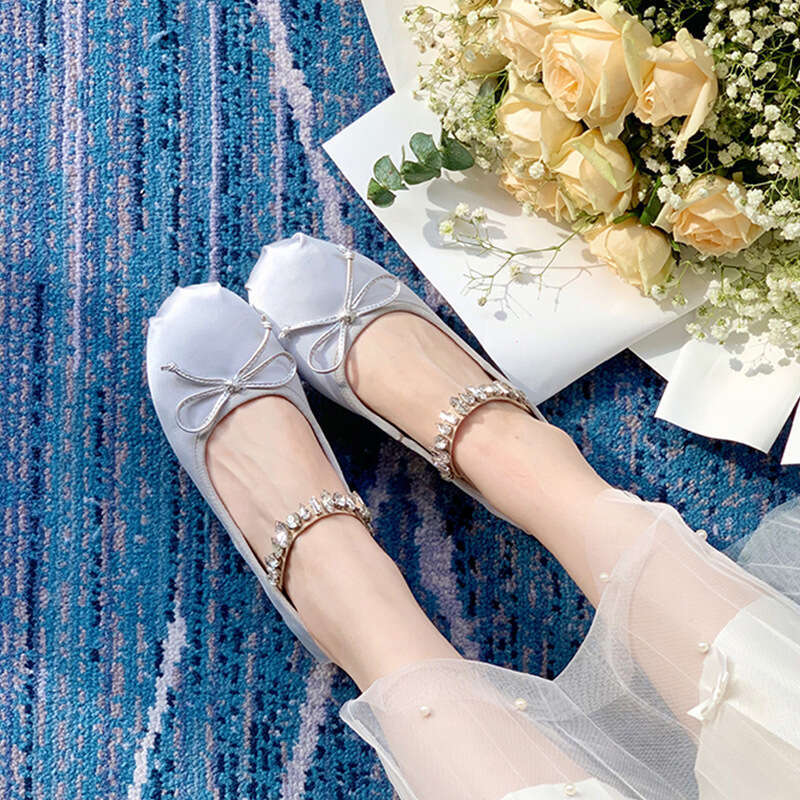 Designer Studiolee Fairy Style Rhinestone Strap French New Bowknot Single Round Toe Ballet Mary Jane Shoes