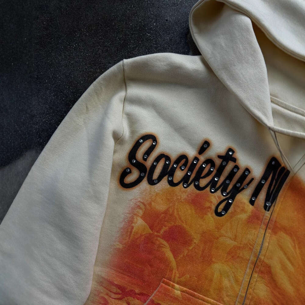 Printed Sweatshirt with Rhinestones Long Sleeve Pullover Hoodie Street Style Y2K