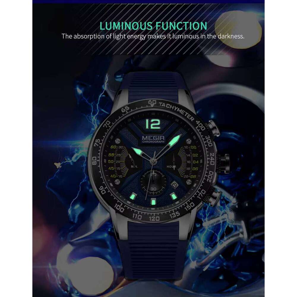 DHgargets MEGIR 2106 Men's Sports Watch - 48mm Chronograph, Luminous, 30M Waterproof, Silicone Strap, Date Display, Quartz Movement
