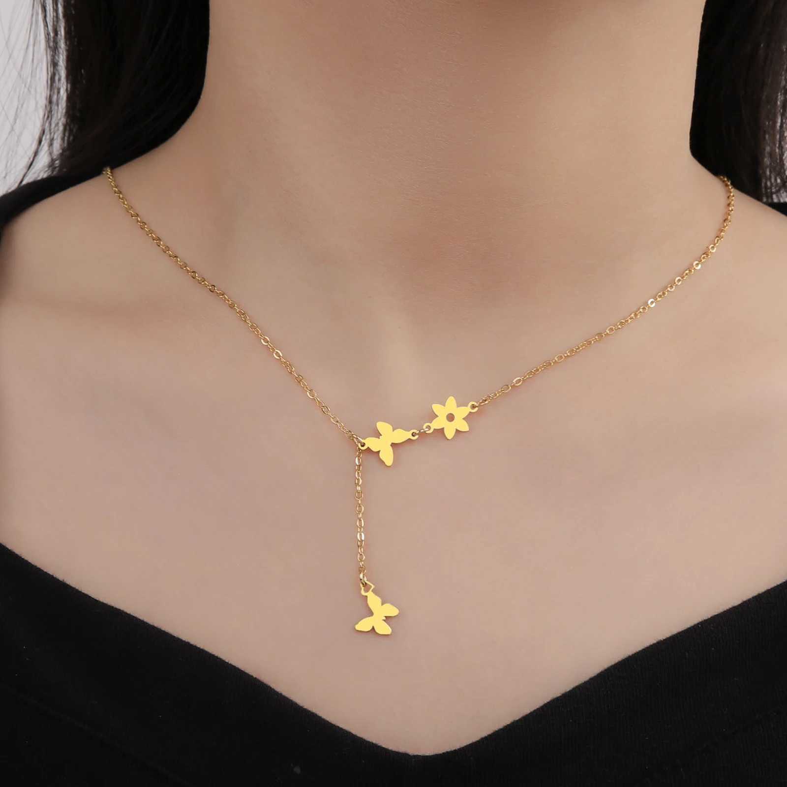Delicate Butterfly Pendant Necklace for Women Stainless Steel Bohemian Style Jewelry Gift Z250910