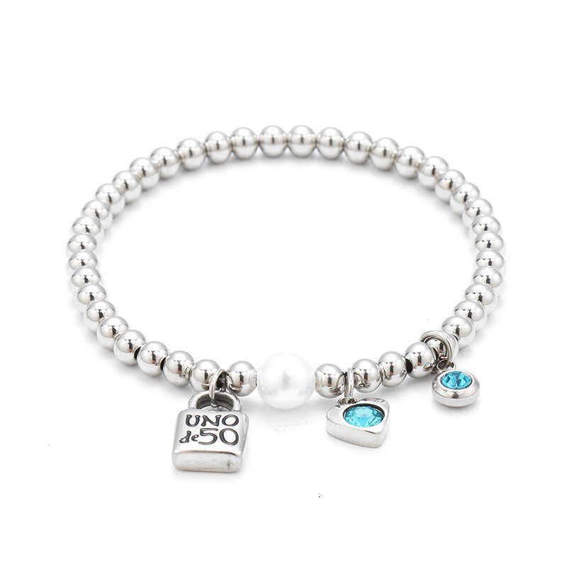 5mm Bead Stainless Steel Jewelry Lock Head Oiling Engraving Heart Rhinestone Women's Bracelet Three Colors Available ddmypluto