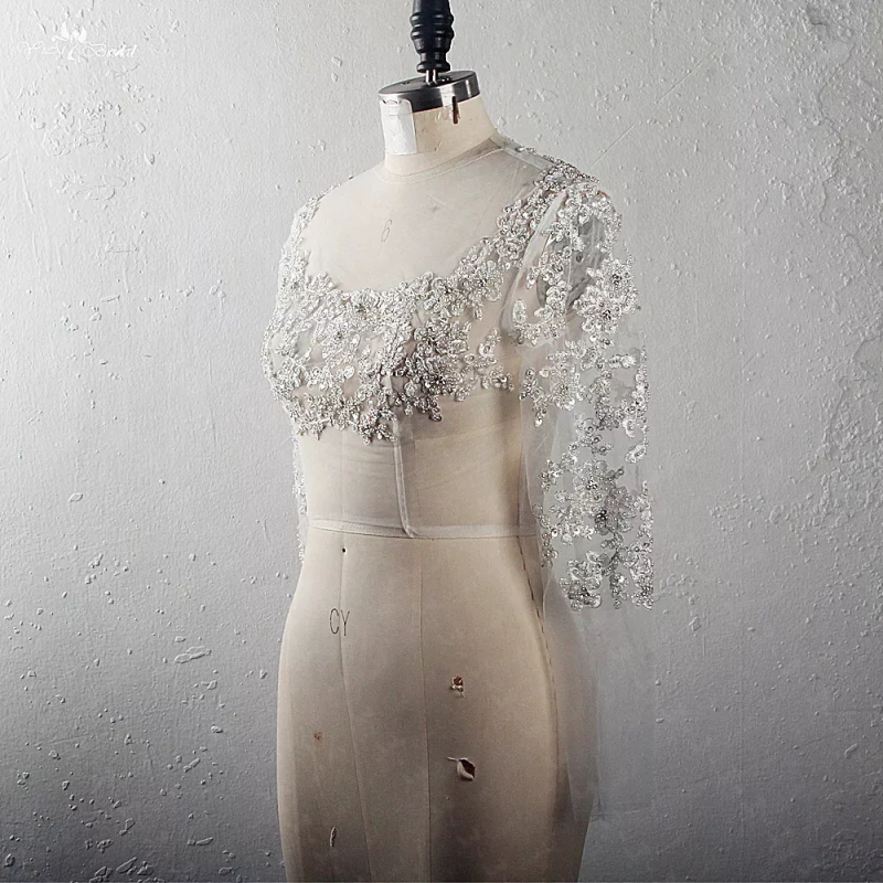 Customized Short Tulle Bolero Long Sleeves Crystal Wedding Jacket Wedding Dresses Gorgeous Bridal Wedding Accessories