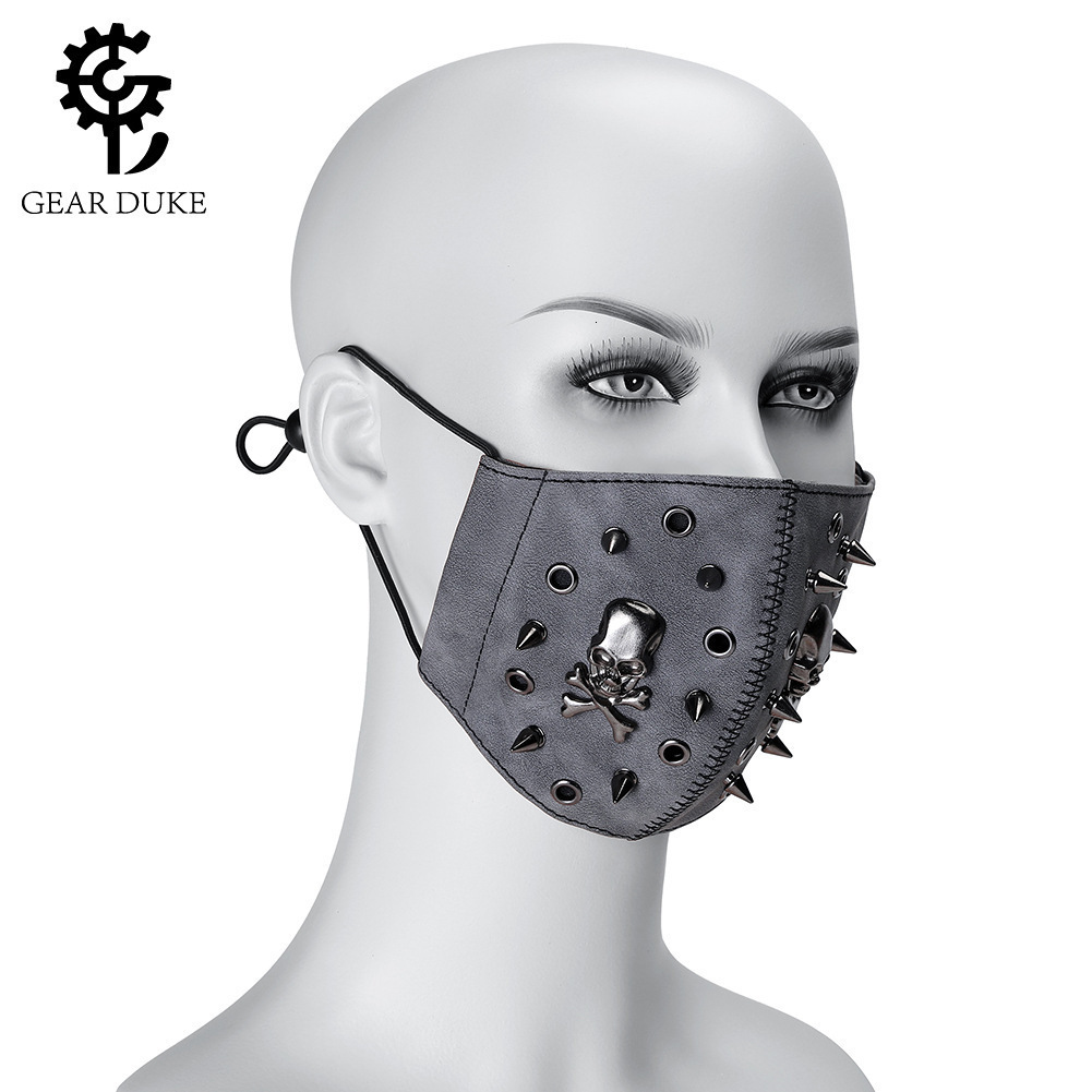 Halloween Party Prom Props Punk Rock Ear Hanging PU Leather Skull Mask ddmymoon