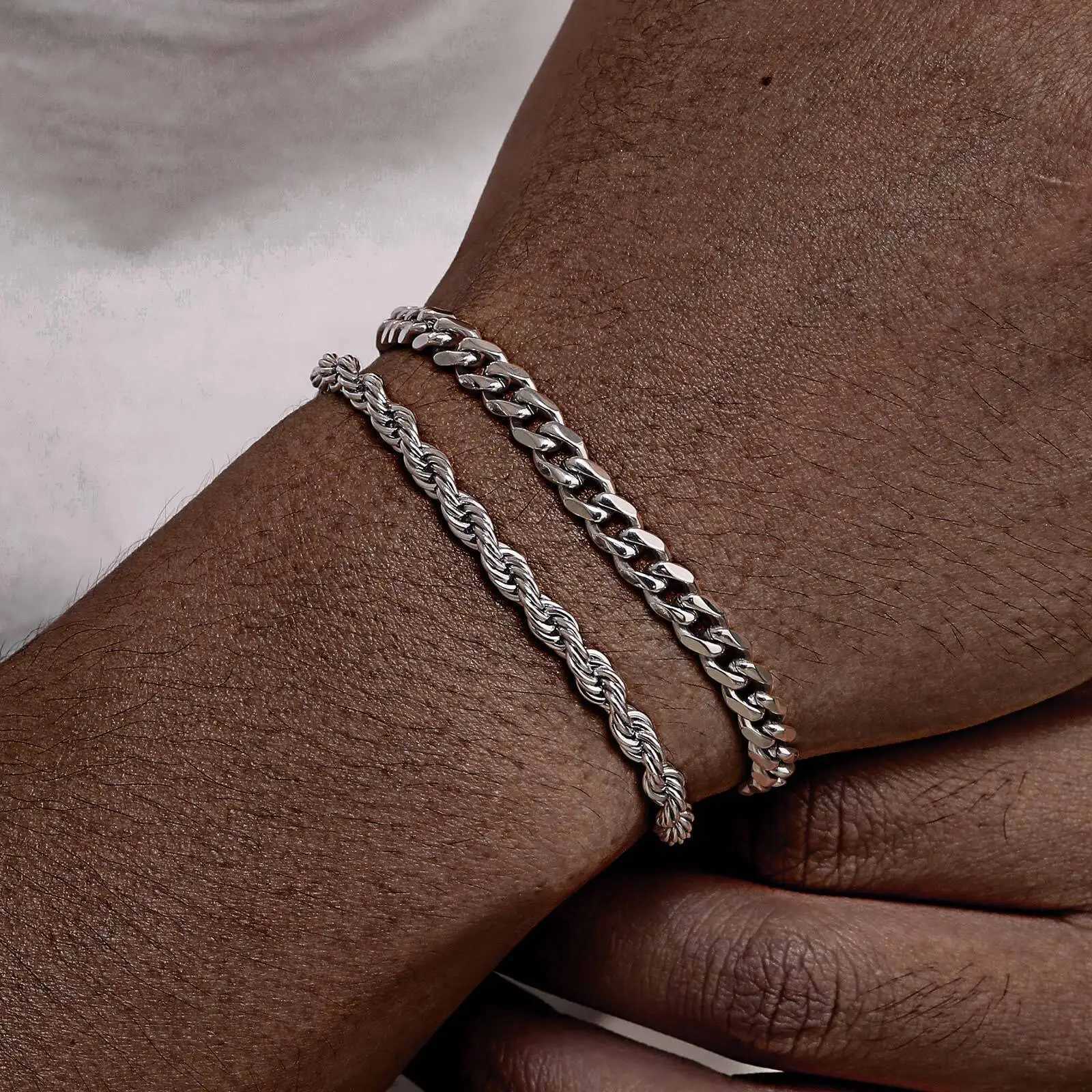 2pcs Mens Chain Bracelets Silver Gold Black Color Stainless Steel Twisted Rope Chain Trendy Cuban Chain Wristband Gift W250728