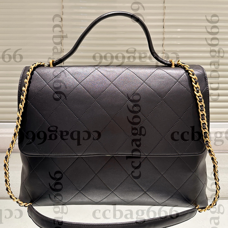 40X30CM Vintage Black Calfskin Briefcase Tote Bag Single Flap Quilted Gold Matelasse Chain Crossbody Handbags Lareg Capacity Outdoor Sacoche Purs