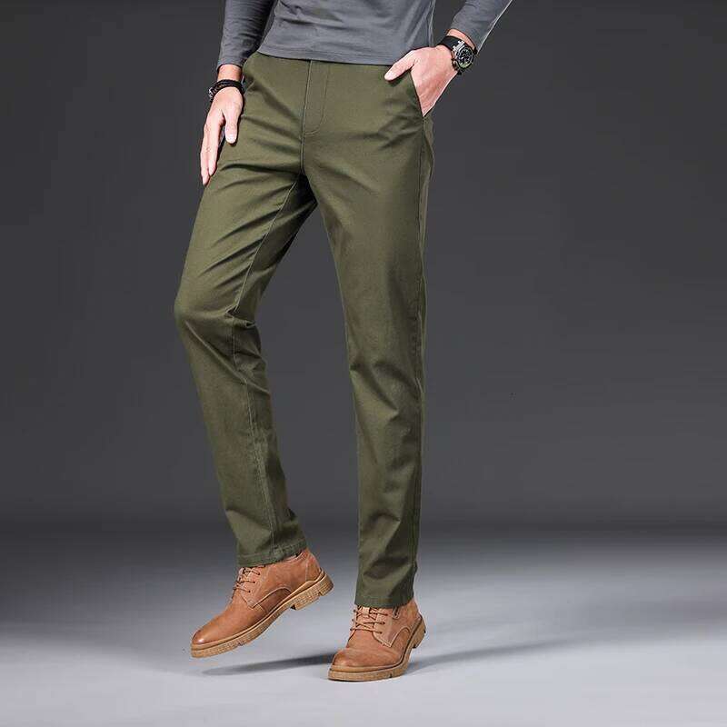 Cotton Men's Casual Pants Straight Stretch Trouser Male Fashion Slim Business Dress Golf Office Spring Autumn Khaki Black Formal