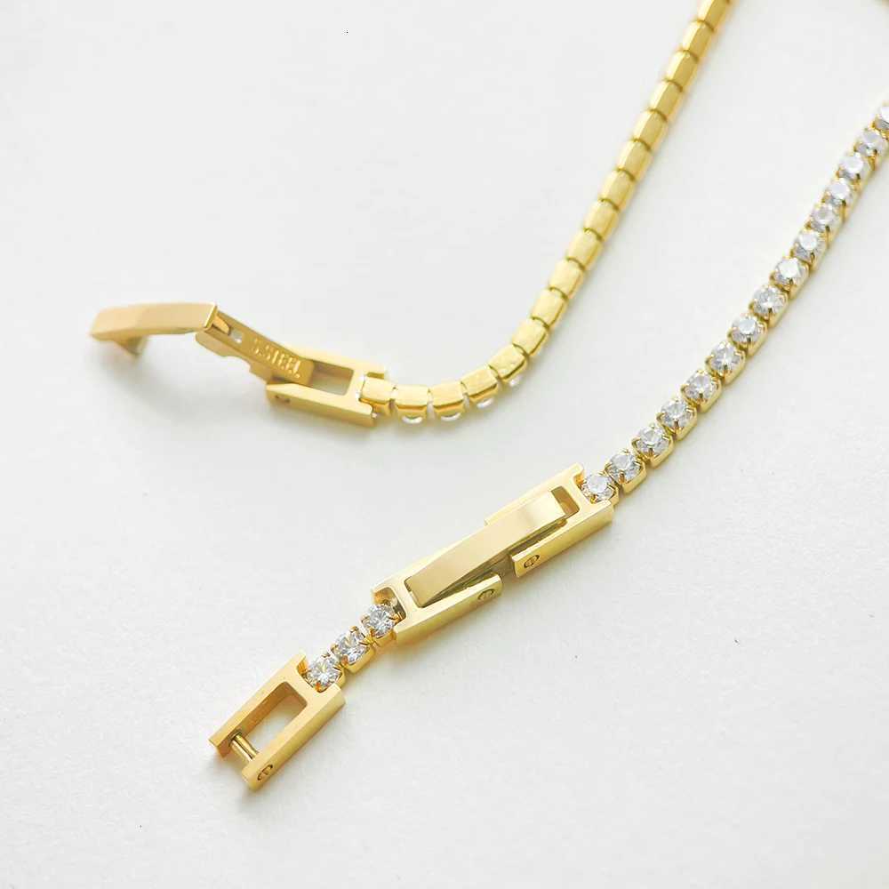 2mm 13cm-15-17-19cm Cluster CZ Link Chain Tennis Bracelets For Women Girls Friendship Jewelry Stainless Steel Bracelet W250728