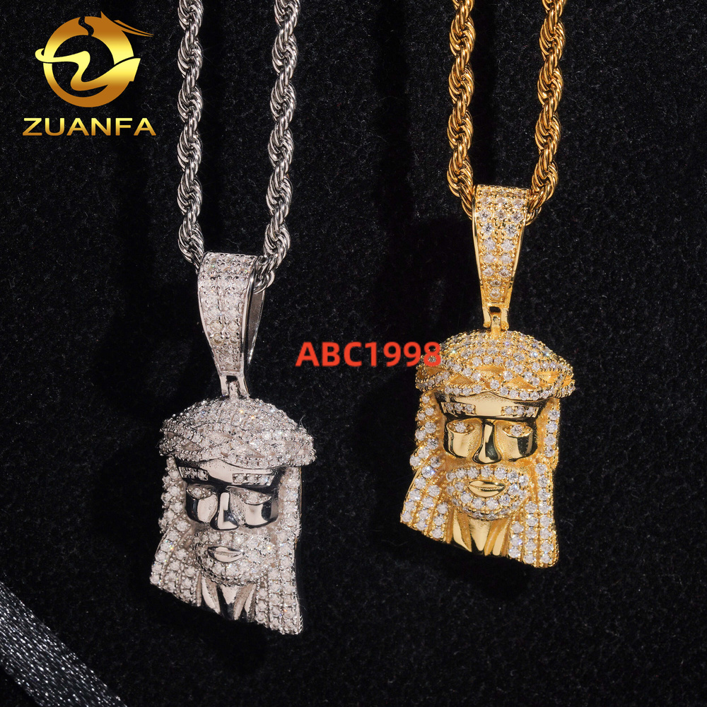 Small Jesus Piece Real Gold Vermeil Iced Out Jewelry Rapper Custom Moissanite Pendant Jesus Pendant Pass Diamond Tester