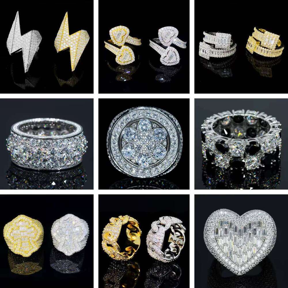 Factory Price Custom Hip Hop Fine Jewelry Sier VVS Dia Iced Out Ring Moissanite