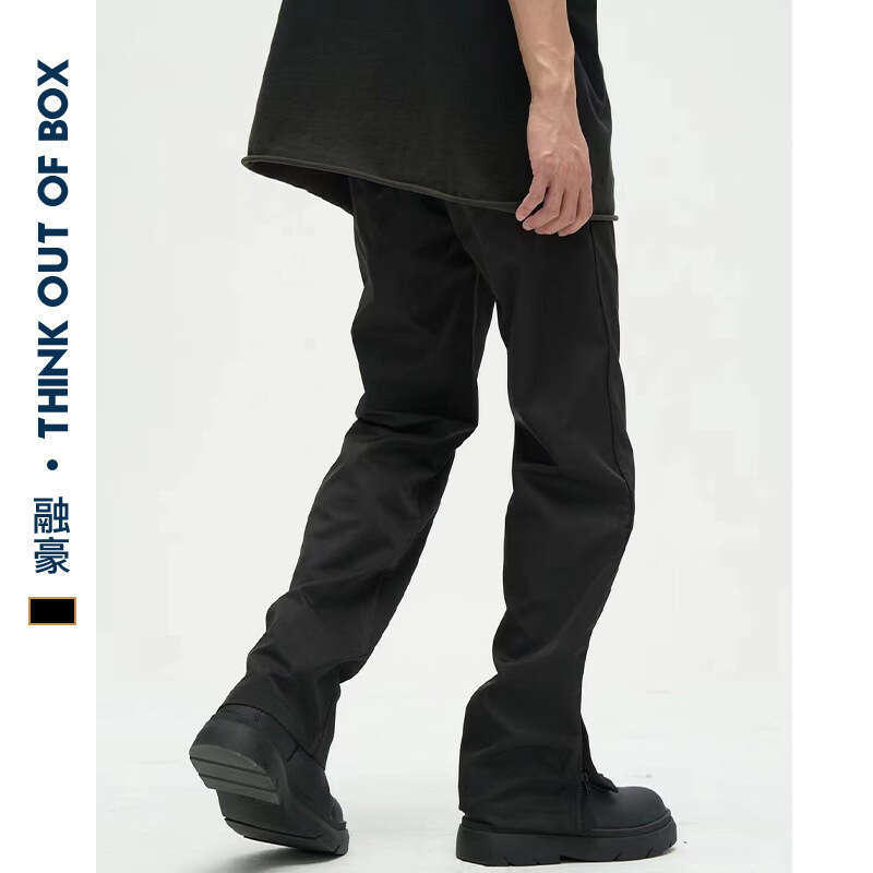 American High Street Zipper Cuff Straight Casual Pants New Functional Style Versatile Slimming Black Sports Trousers For Men Trendy B5