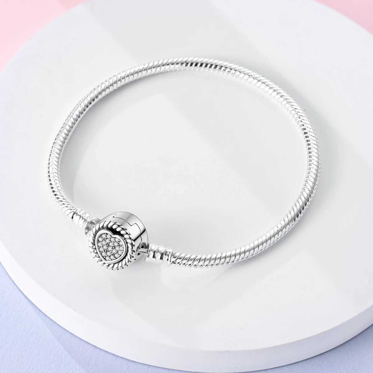 925 Silver Snake Chain Bracelet Heart Clasp Shell Fit Charms Bracelet DIY For Women Fine Jewelry W250728
