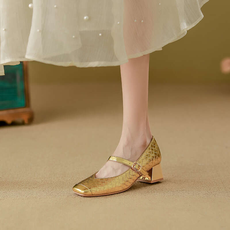 Sheepskin Version~Silver Single Shoes 2025 New High Outdoor Wear High-End Chunky Heels for Women Comfortable