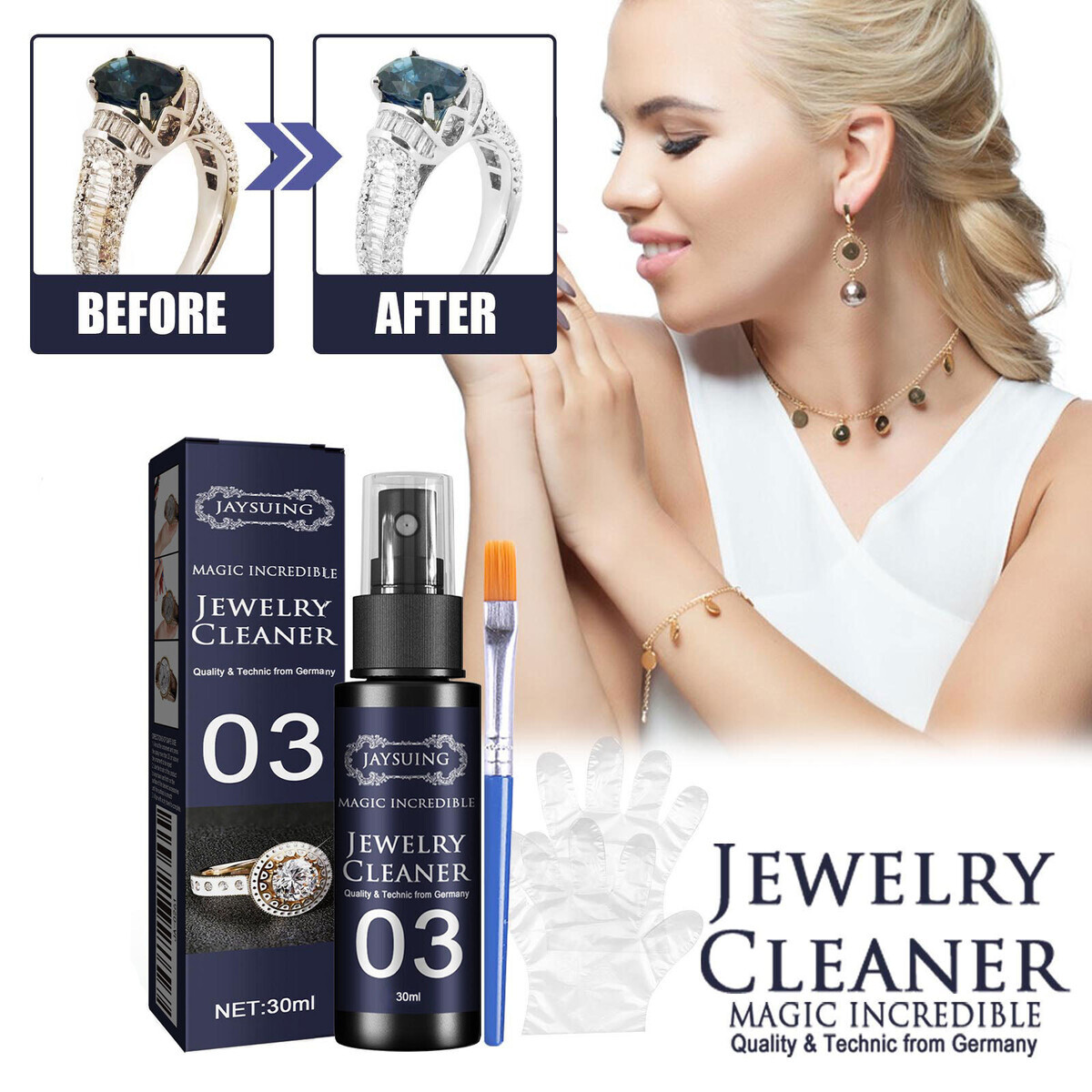 30ml Concentrate Jewelry Cleaner Anti-Tarnish Quick Professional Jewellery Cleaning for Watch Diamonds Silver Gold Jewelry Tools