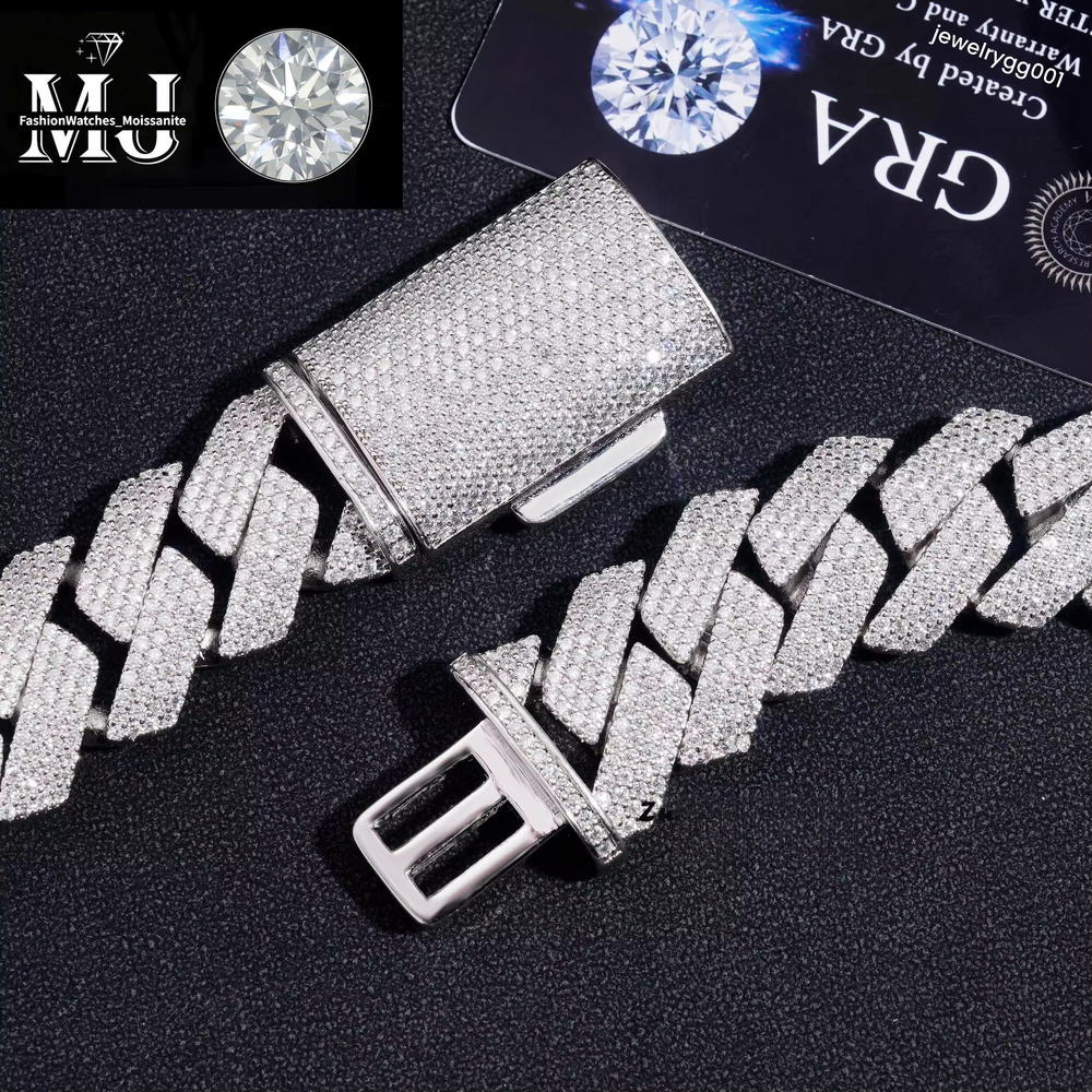 Cuban Link Necklace 3 Row Moissanite 20MM W Gold Chains for Men Prong Chocker S Personalize Iced Out Chain Hip Hop Designer Jewelry