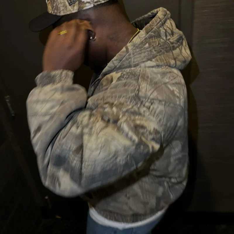 New High Street Hip Hop Oversized Camouflage Hoodie Y2K Retro Hoodie Mens Printed Camouflage Pattern Zipper Sweatshirt W250408