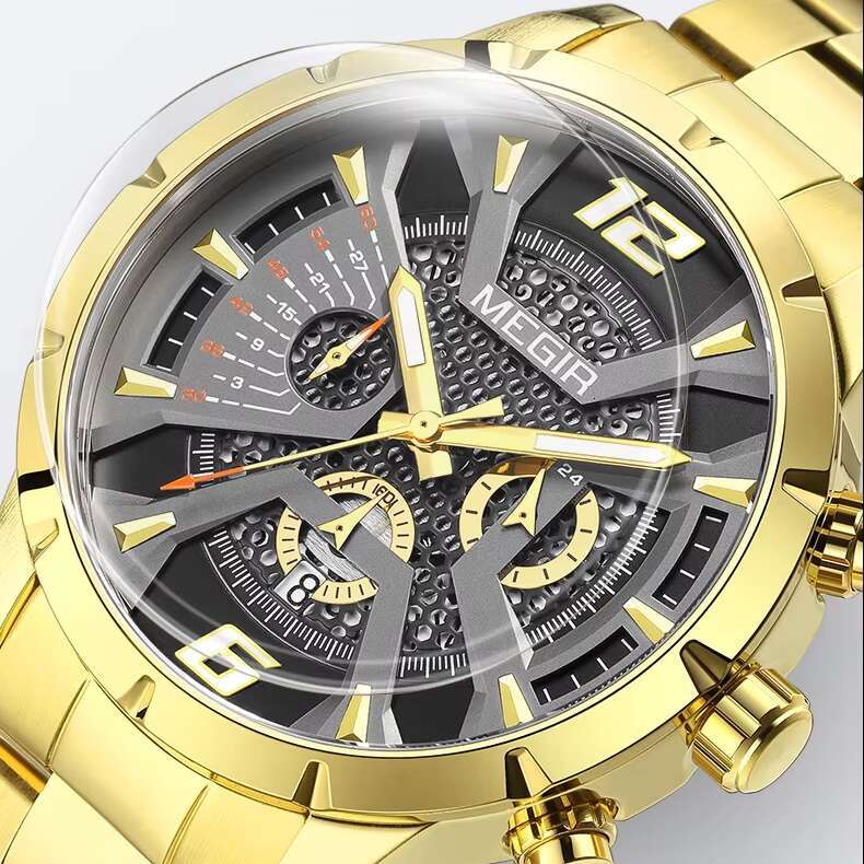 DHgargets MEGIR 2221G Men's Skeleton Chronograph Watch - 47mm Stainless Steel, Waterproof, Luminous, Date, Business Quartz Watch