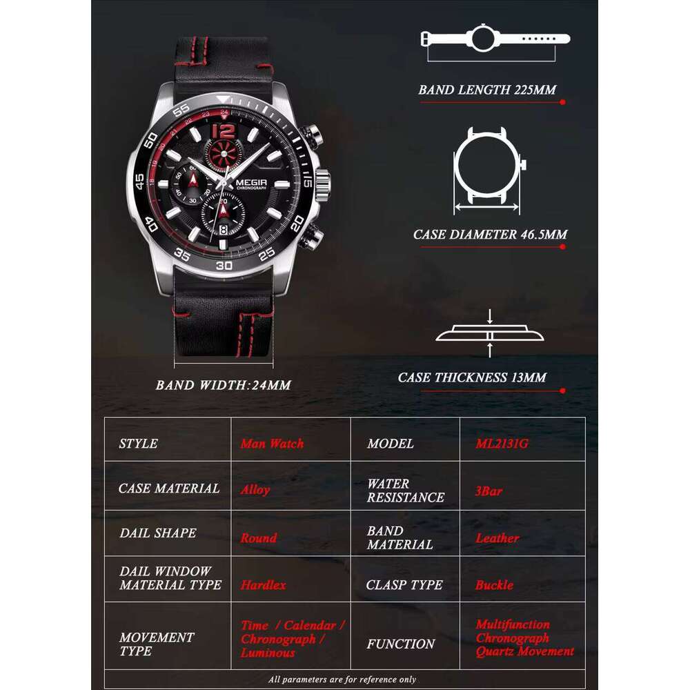 MEGIR Men's Oversized Sports Chronograph Watch - 53mm Silicone Strap, Waterproof, Luminous, Quartz - Bulk Wholesale Watch